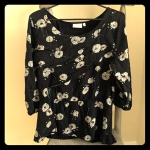 Anthropologie Deletta Open Sleeve Black Floral Top